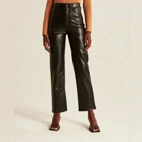 Abercrombie & Fitch Vegan Leather Ankle Straight Pant Size 4 Short - Picture 1 of 10